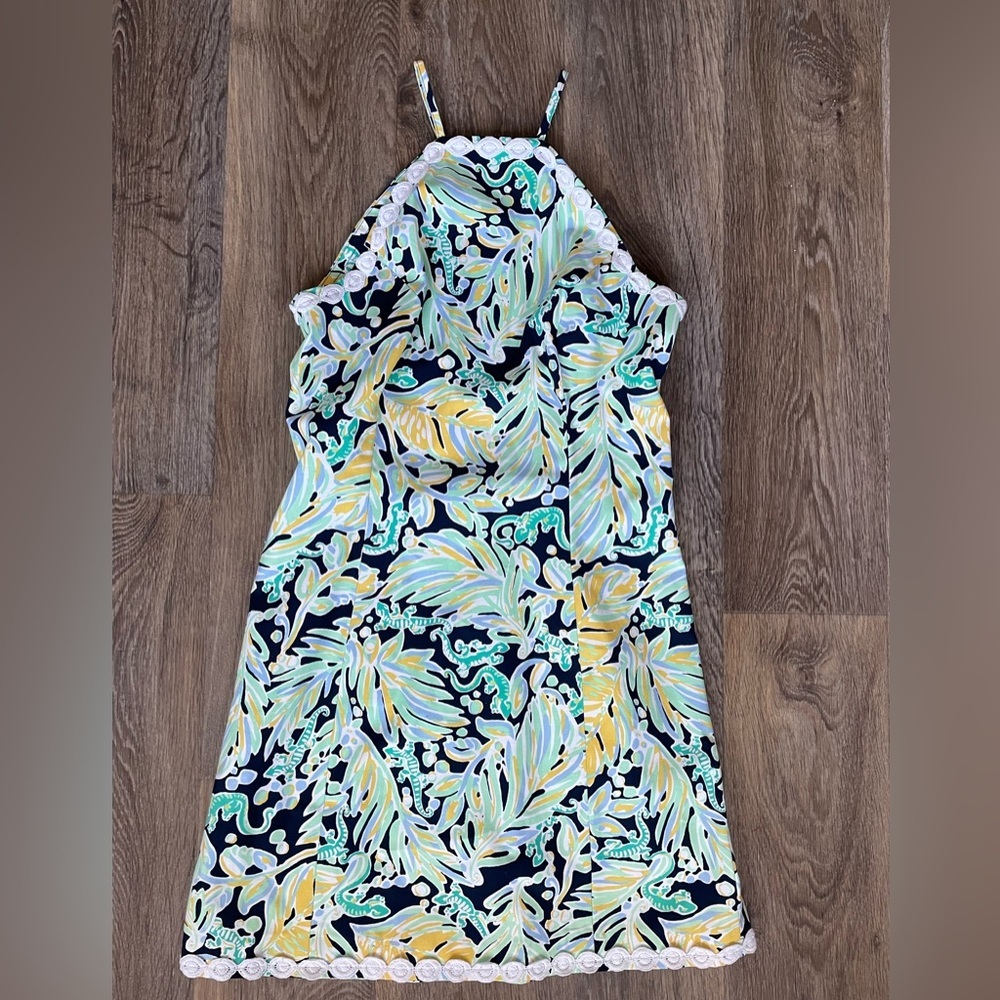 Crown & Ivy Cayo Coco Dress Size 4 Navy Palm Print Resort Coastal NWT